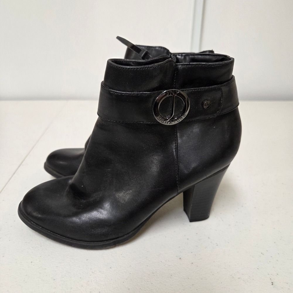 Jones New York Signature Helga Black Ankle Booties Block Heel Size 8M